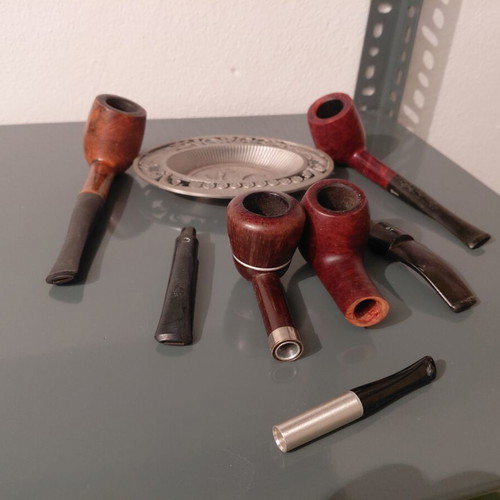 Vintage wooden tobacco pipe set with ashtray and Parker pen gift