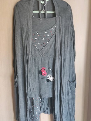 Mothercare maternity and nursing pajamas used, grey with ladybugs