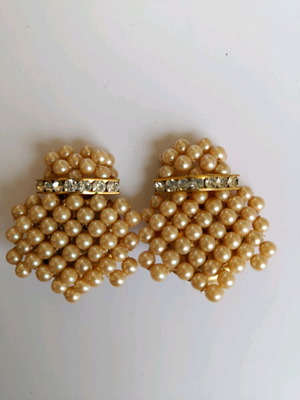 Vintage earrings with pearls used, gold color, 4 cm