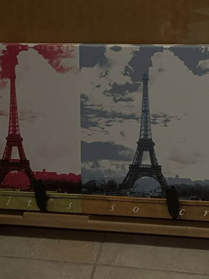 Canvas Pop Art Painting "Paris is so Crazy!" (4 Eiffel Towers) like new