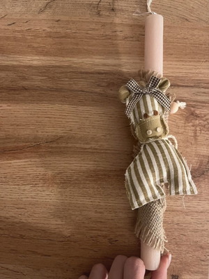Easter candle new handmade with scented wax in beige brown tones