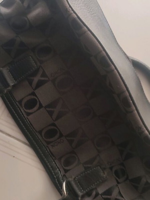 Fabric handbag like new, black with leather details
