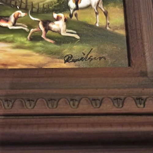 Signed hunting painting like new with frame