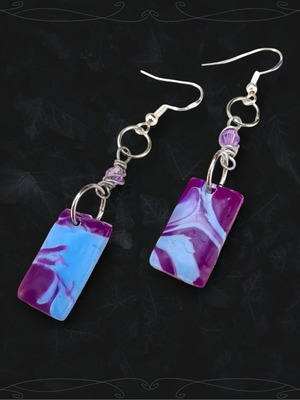 Square earrings new with purple-blue marbled effect