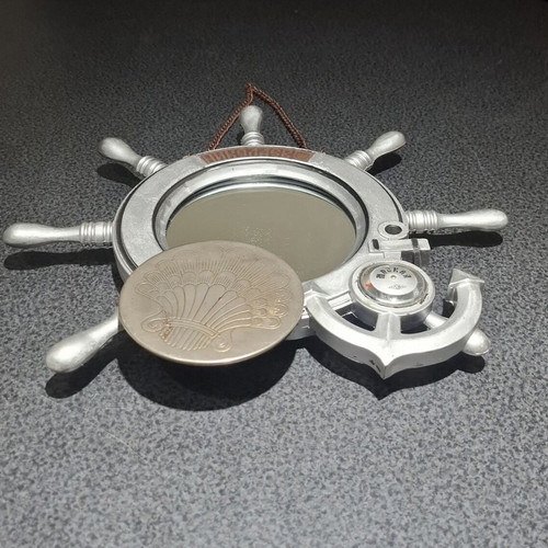 Soviet Wall Mirror Ship Wheel with Thermometer vintage, like new
