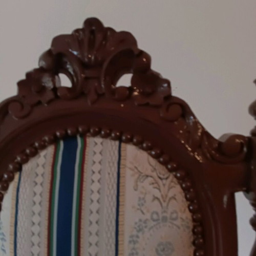 Καρέκλες σκαλιστές σετ 6 σαν καινούργιο, μασίφ ξύλο με σατέν καλύμματα