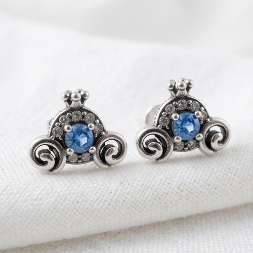 Pandora Cinderella Pumpkin Coach Earrings new, blue and silver