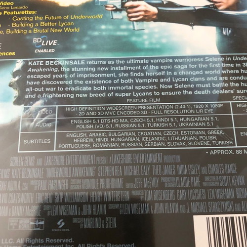 Underworld Awakening Blu-Ray 3D used with Greek subtitles
