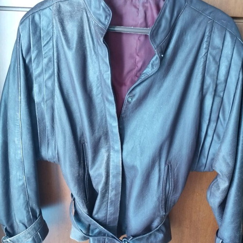 Vintage leather jacket from Constantinople with double belt, burgundy