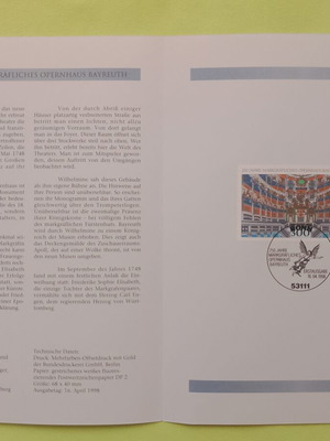 German 1998 first day cover stamp block, Bonn postmark