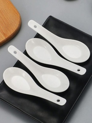 Set of 4 white ceramic spoons new