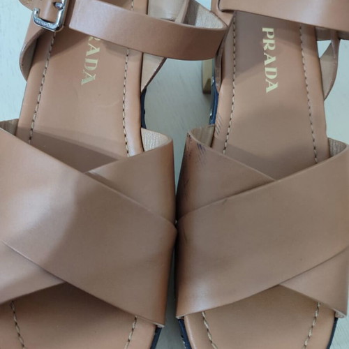 Prada leather sandals used, beige and brown, size 39