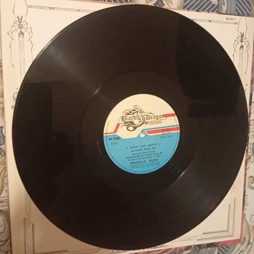 Manilla Road Open the Gates vinyl record like new, 1985 France Black Dragon