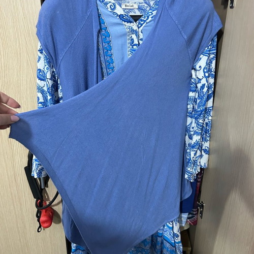 ZARA women's cardigan used, blue, short sleeve asymmetric