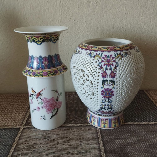 Handmade Chinese porcelain vase, flawless, 2-piece set