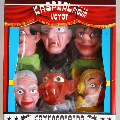 Vintage 70's Voyot set of 6 Kasperl figur puppet theater figures new
