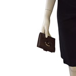 Christian Dior vintage brown leather wallet with gold clasp and pouch