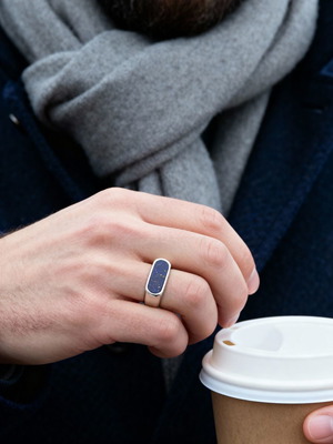 Orisun Silver Steel Signet Ring with Lapis Lazuli New