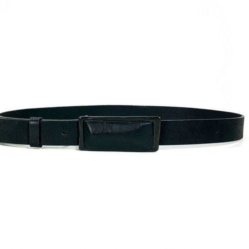 Ilaria Nistri Avant-Garde Black Leather Belt with Covered Buckle, Size 90