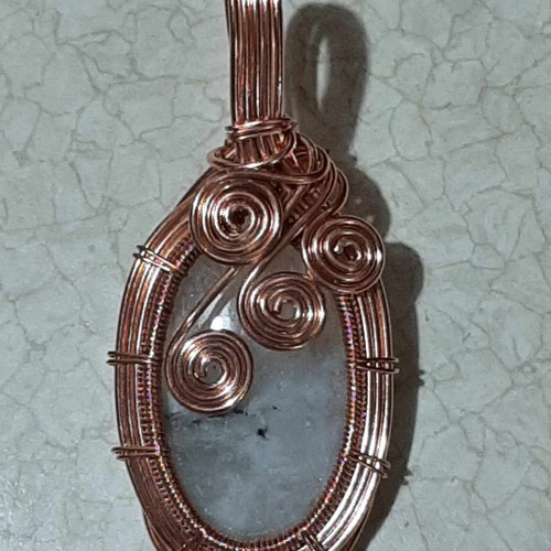 Pendant/Necklace with brass and genuine moss agate gemstone