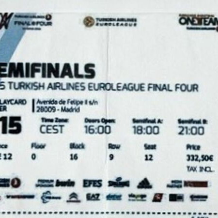 Συλλεκτικά εισιτήρια Turkish Airlines EuroLeague Final Four σετ σαν καινούργιο