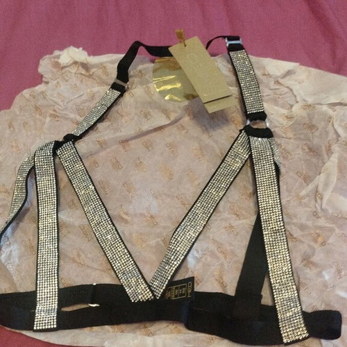 Med bra new with rhinestones, size 80B, black and silver