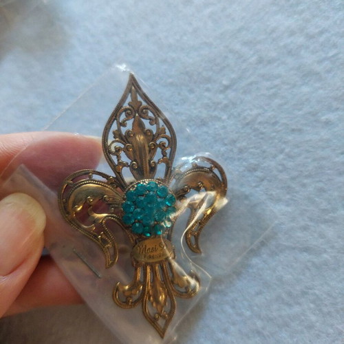 Bronze brooch handmade with Swarovski gold color, new