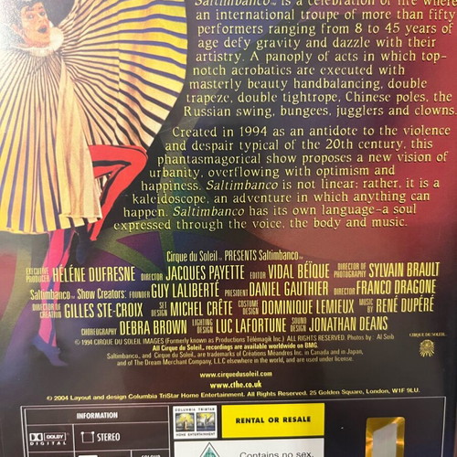 Saltimbanco Cirque du Soleil DVD like new with subtitles