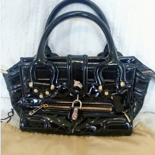 Burberry black patent leather handbag like new