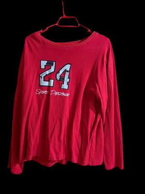 Minerva red long-sleeve shirt size L like new with 24 Sports Department print