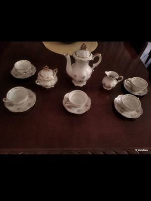 Vintage porcelain coffee set used, Rococo Baroque style 1940
