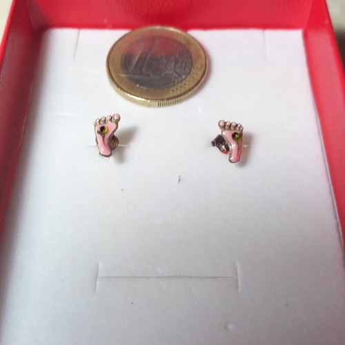 Silver earrings with pink enamel baby feet new