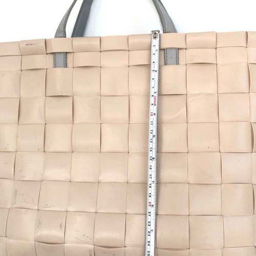 Handed by tote bag used, beige, recycled plastic