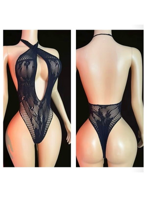 Hunkemöller fishnet bodysuit new, black, openback lace design