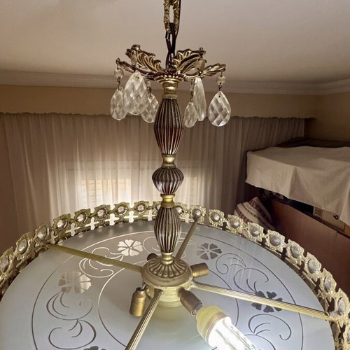 Vintage ceiling light satin glass floral decoration like new