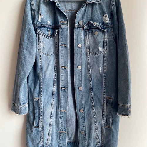 Long denim jacket distressed style size M