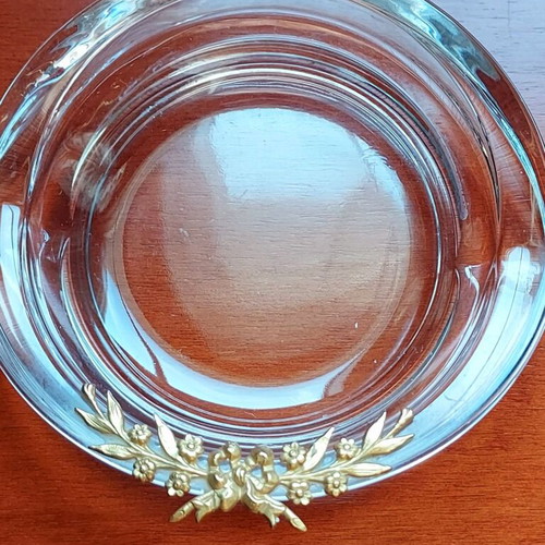 Decorative crystal ashtray with gold-plated olive branch new
