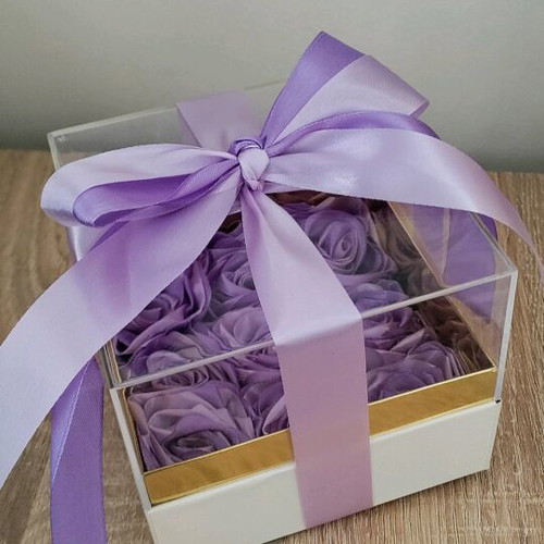 Box with roses new, handmade two-tone satin