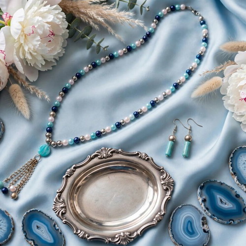 Colorful Beaded Necklace and Earrings Set, new