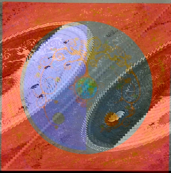  pinakas zografikis "to dentro tis zois" me 3D enthetous planites ke anaglifa motiva 90x90cm