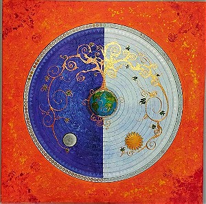 Πίνακας ζωγραφικής με 3D ένθετους πλανήτες και ανάγλυφα μοτίβα 90x90cm