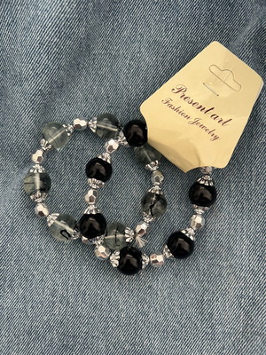 Bracelets set of 2 with beads new, black and silver