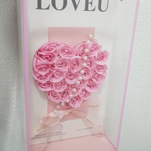 Framed Heart with Synthetic Pink Roses and Pearls