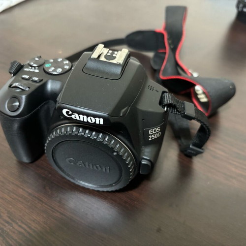 Canon DSLR 250D camera like new with tripod, case and micro SD cards