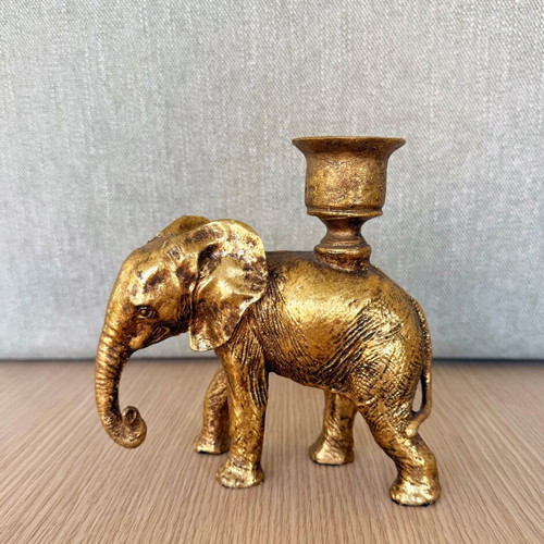 Elephant Candlestick with Gold Antique Patina 15cm Height