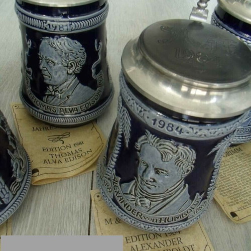 Porcelain steins M & R like new, set of 6 with metal lids