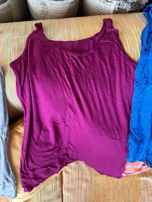 Branded women's tank tops used, includes coral DKNY and striped H&M skirt gift