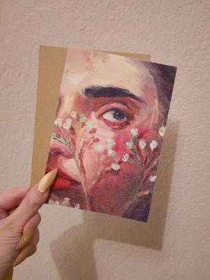 Handmade Mini Artwork A6 Painted Face With Flowers New