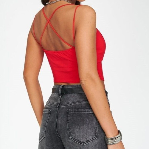 Decoro crop top new with padding and straps red one size