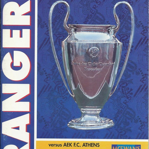 Rangers vs AEK 1994-1995 UEFA Champions League Match Program like new